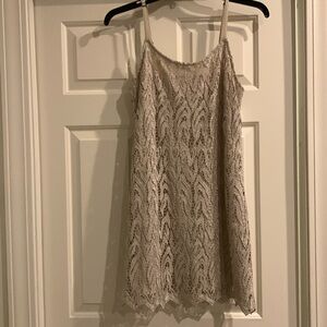 Alice + Olivia  Emmie taupe crochet mini dress